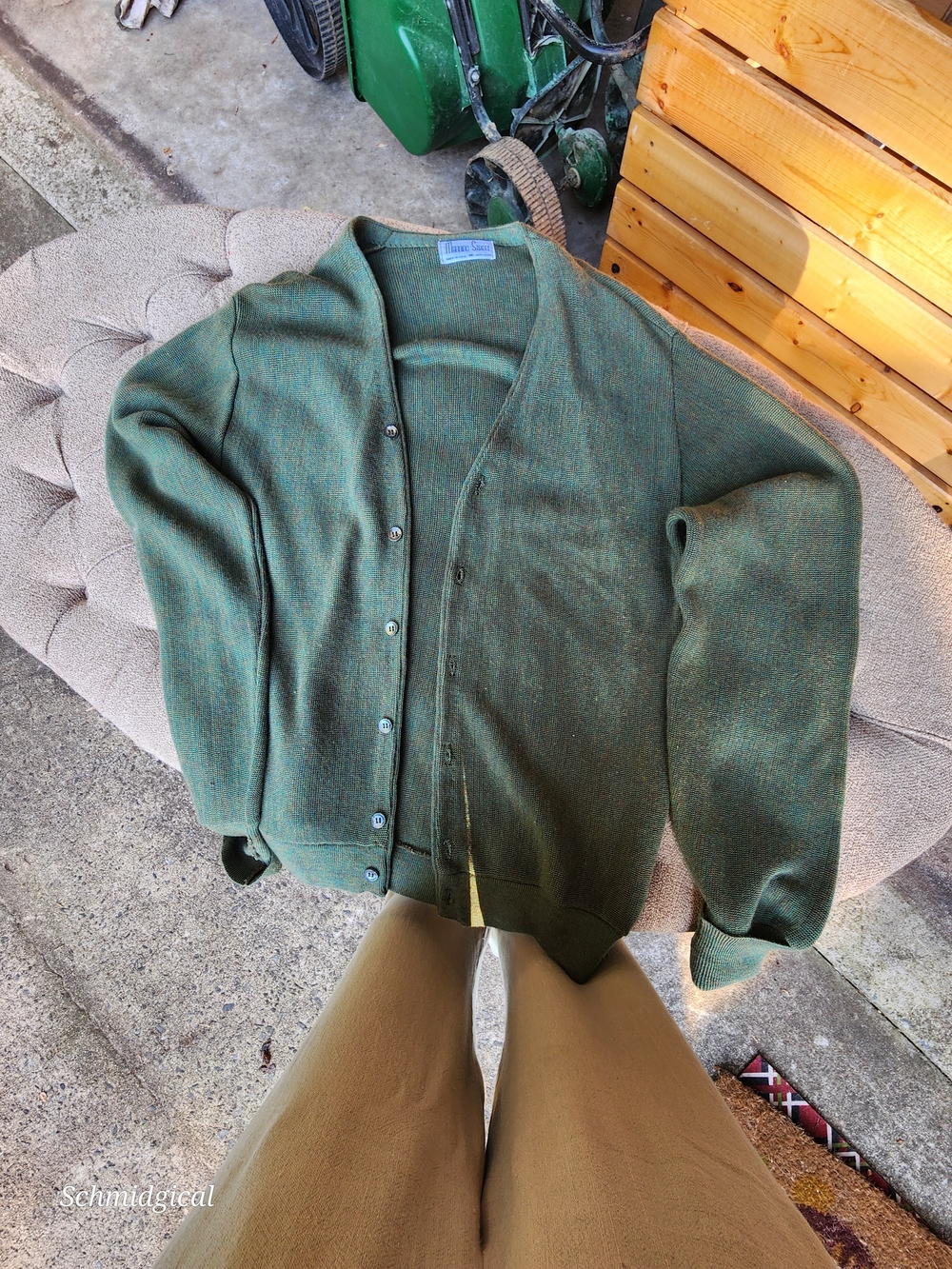 Vintage Green Button-Up Men's Cardigan Sweater WPL Cobain Wool Blend Sz M